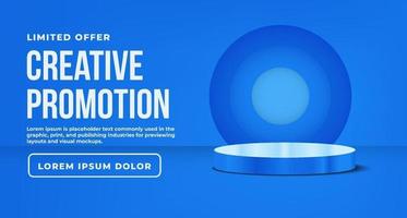 Blue background promotion with podium vector