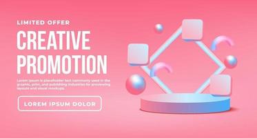 Colorful geometric background promotion with podium vector