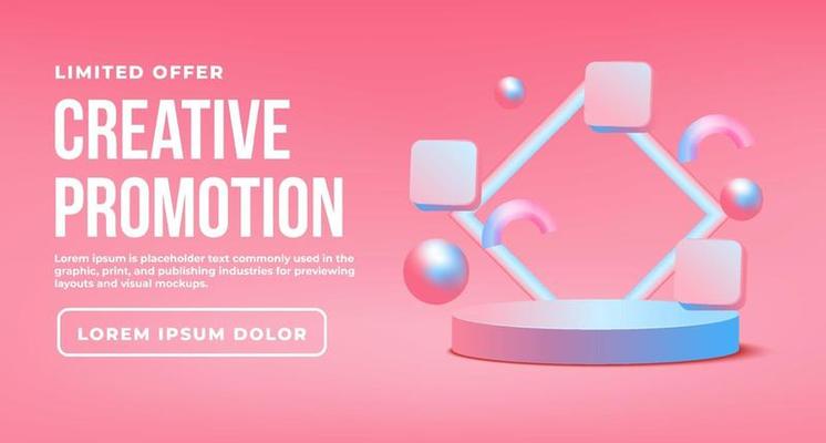Colorful geometric background promotion with podium