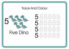 count trace and colour dino number 5 vector