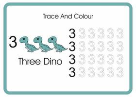 count trace and colour dino number 3 vector