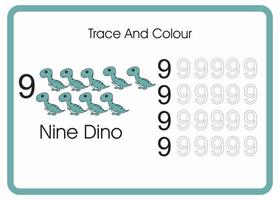 count trace and colour dino number 9 vector