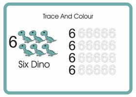 count trace and colour dino number 6 vector