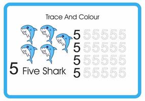 count trace and colour sharks number 5 vector