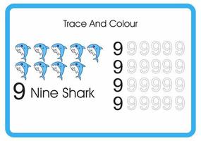 count trace and colour sharks number 9 vector