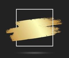 Gold brush stroke in the frame. Gold shiny grunge texture background vector