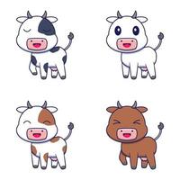 Cows of different colors on white background vector