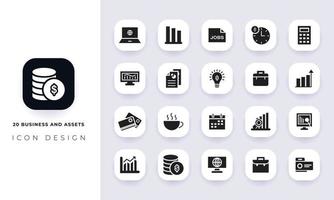 Minimal flat business and assets icon pack. vector