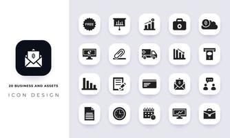 Minimal flat business and assets icon pack. vector