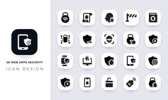 Minimal flat web apps security icon pack. vector