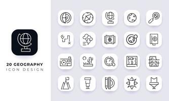 Line art incomplete geography icon pack. vector