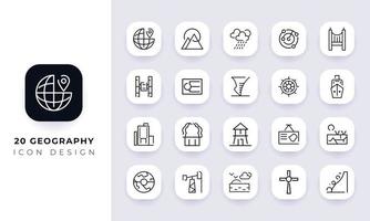 Line art incomplete geography icon pack. vector