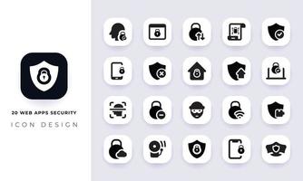 Minimal flat web apps security icon pack. vector