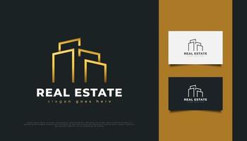 Abstract Luxury Real Estate Logo Design with Gold Line Style vector