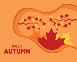 Hello Autumn Leaf With Paper Wave vector