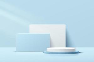 Abstract 3D blue white cylinder pedestal or podium with blue scene vector