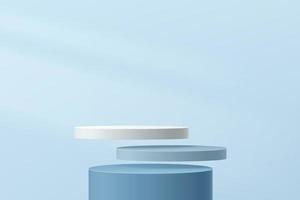 Abstract 3D white and blue cylinder pedestal podium floating on air vector