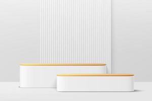 Abstract 3D white gold cylinder pedestal podium with vertical stripes vector