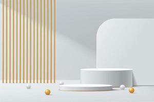 Abstract 3D white and gold cylinder pedestal podium vector