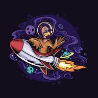 Thanksgiving holiday turkey riding a space rocket vector