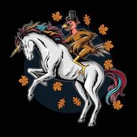 turkey on thanksgiving day riding a unicorn running fast vector