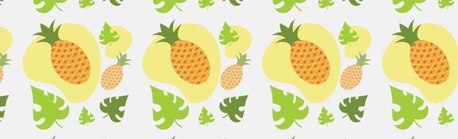 Seamless pattern, realistic ripe pineapples and leaves - Vector