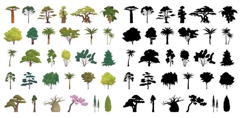 Seth black silhouettes and realistic trees