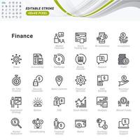 conjunto de iconos de línea fina de finanzas. iconos perfectos de píxeles vector