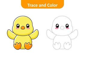 Trace and color for kids, duck vector