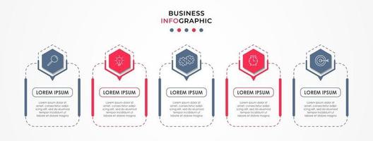 Plantilla de diseño infográfico con iconos y 5 opciones o pasos. vector