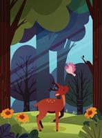 A Deer and a Bird in the Forest vector