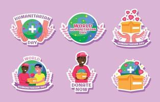 Humanitarian Day Cartoon Sticker set vector