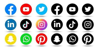 Logotipo de icono de red de medios sociales populares en blanco y negro y color. vector