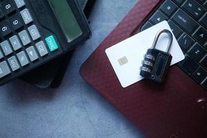 internet safety concept with padlocked on computer keyboard photo