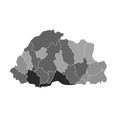 Gray Divided Map of Bhutan