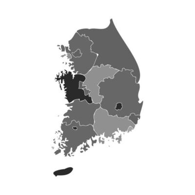 Gray Divided Map of South Korea