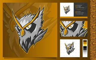 Owl Head Mascot, emblem logo template with business card and pattern vector