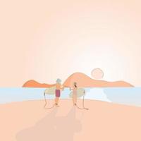 Lovers with their surfboards on the beach vector