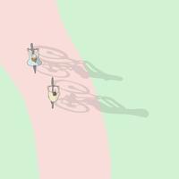 top view of lover riding bicycle on the road vector