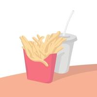 french fries and cola on table isolated vector