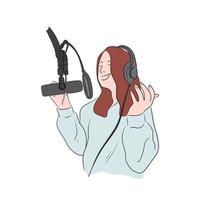 mujer en auriculares y micrófono vector