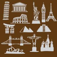 Icon set of famous landmarks vector