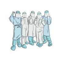 five people in ppe suit with thumbs up vector