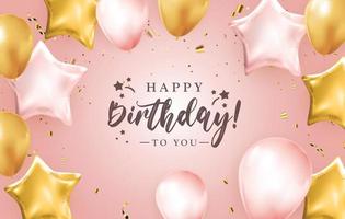 Happy Birthday congratulations banner design with Confetti, Balloons vector