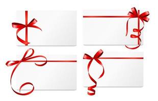 Gift Card with Red Ribbon and Bow Set. Vector illustration