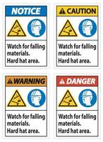 Warning Sign Watch For Falling Materials, Hard Hat Area vector