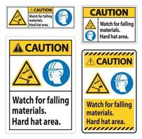 Caution Sign Watch For Falling Materials, Hard Hat Area vector