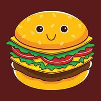 lindo personaje de hamburguesa en estilo de diseño plano vector