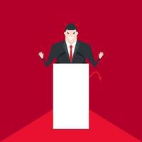 Devil businessman talking on podium. vector