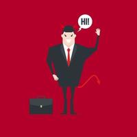 Devil businessman character saying hi with speech bubble. vector